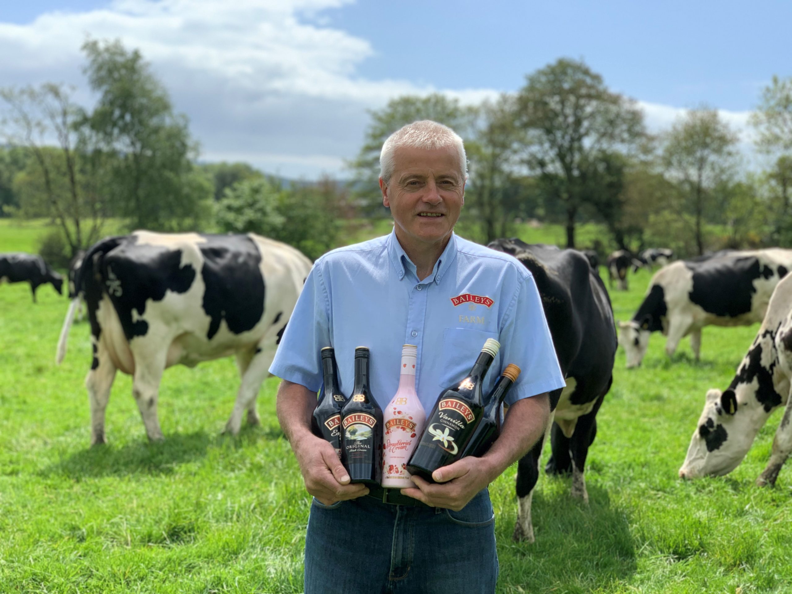 On The Farm with Joe Hayden from Bailey's Farm holding Baileys Flavours with cows May 2020.jpg - Wicklow Naturally